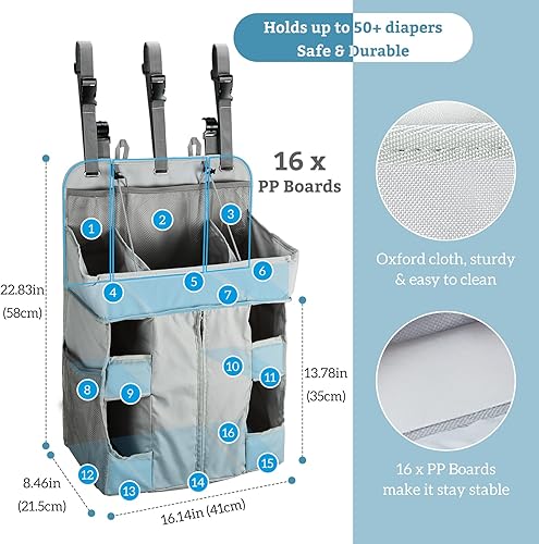 Miniatura 5 de Hautton Organizador de pañales colgante, organizador de pañales colgante para cambiador y cuna, organizador de estación de cambio de pañales,