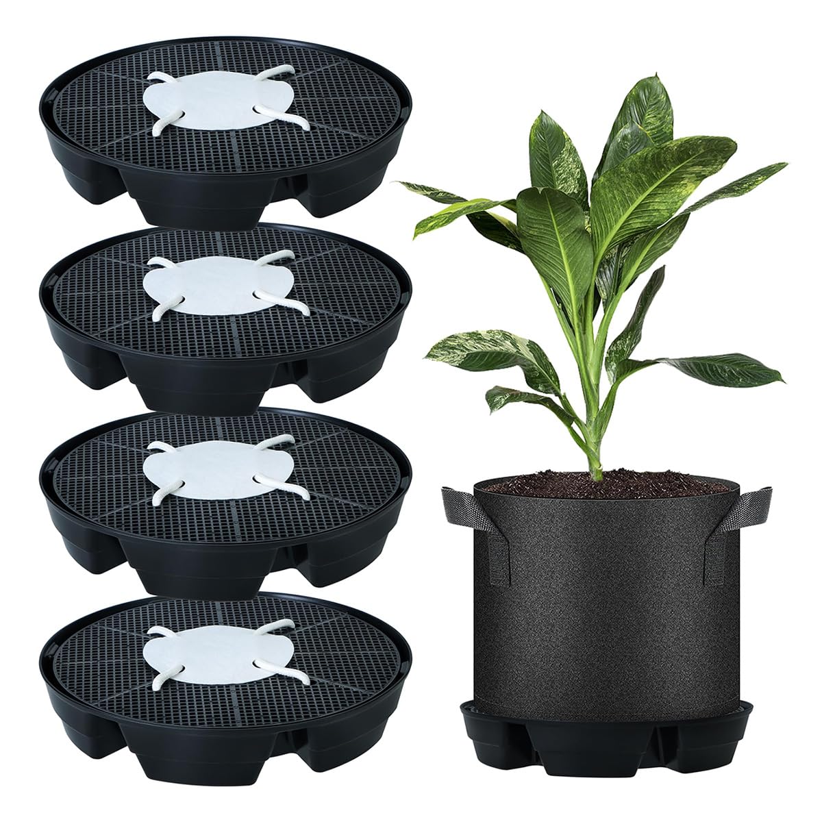 Arrosage efficace avec la base de pot en tissu et plateau d'égouttement pour plante d'extérieur