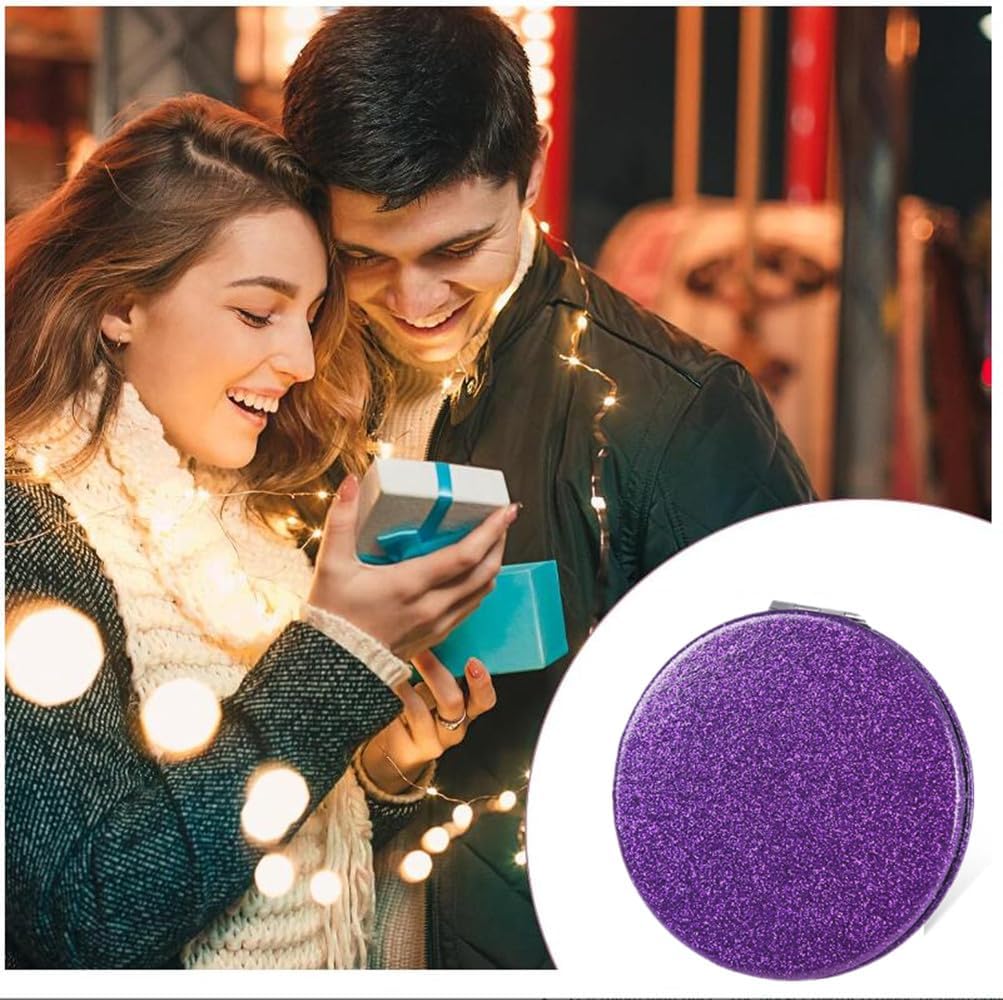 Cute Purple Compact Mirror for Women,Magnifying Travel Mirror with Glitter,Leather Small Pocket Mirror,Portable 2 x 1x Magnification Folding Makeup Mirror,Cosmetic Mirror for Gift image 2