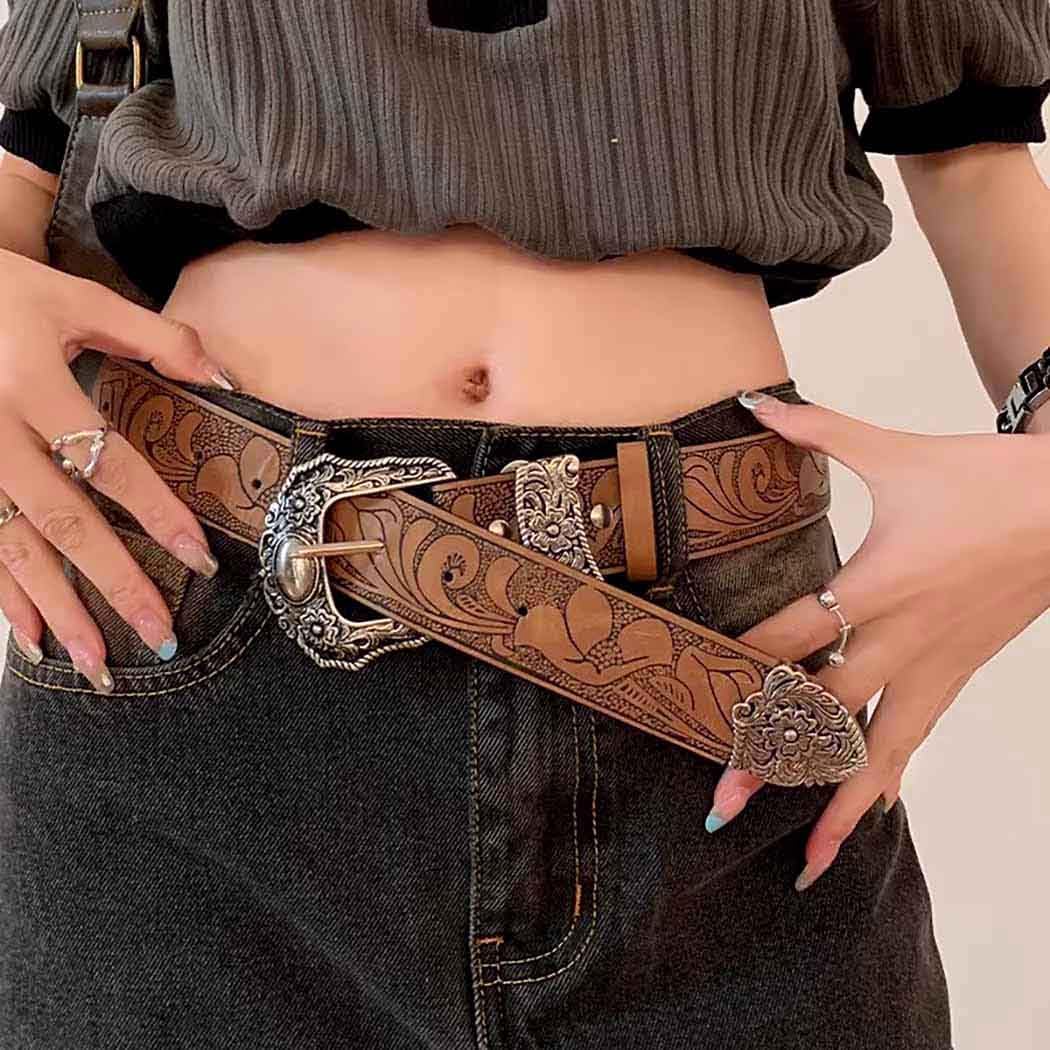 Yalice Western Belt for Women Brown Cowgirls Leather Belts with Buckle - Image 2
