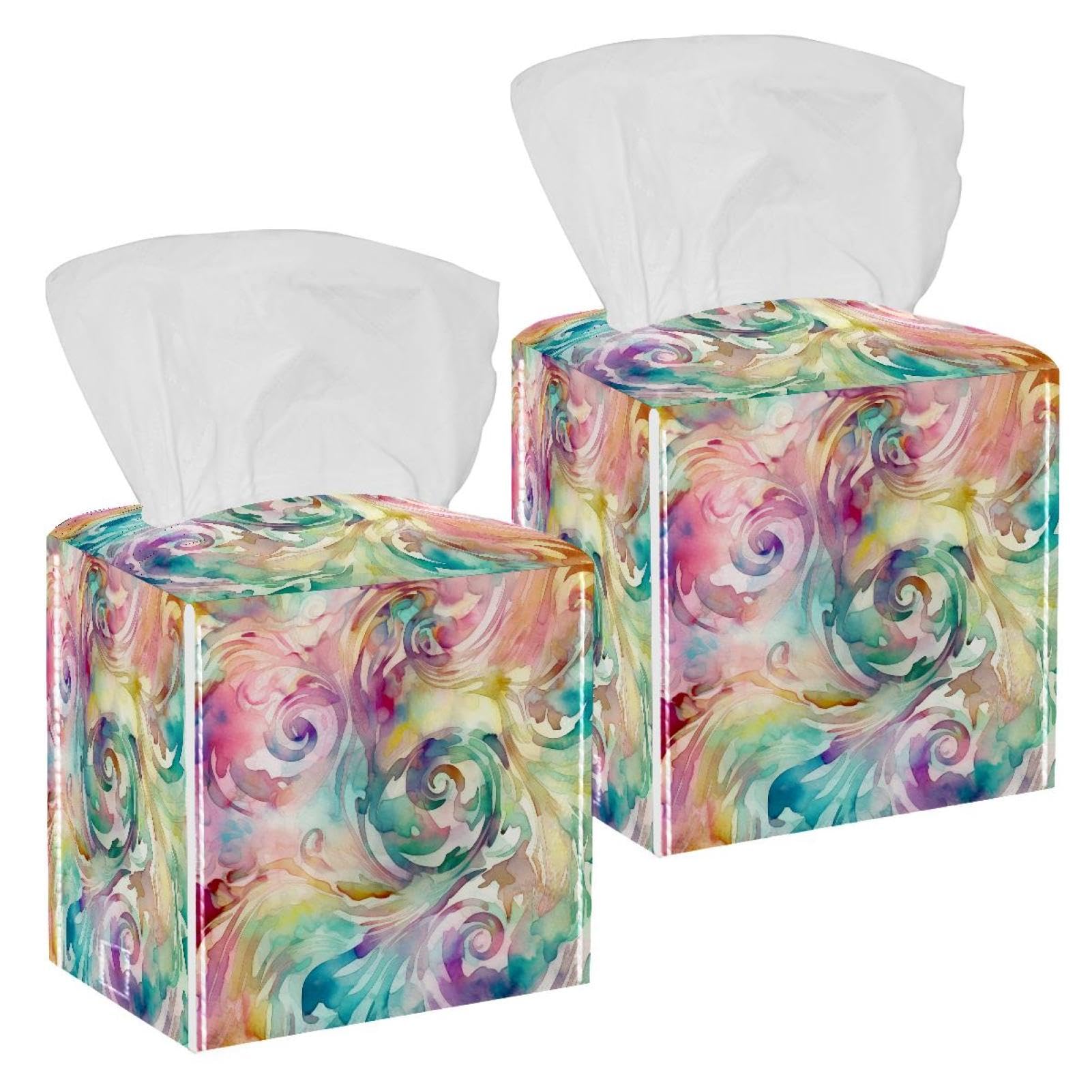 Mysterious Abstract Swirls Pattern Tissue Box Cover, 2 Pack PU Leather Square Facial Tissue Dispenser Box holder for Home Office Car