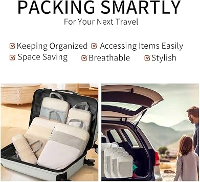 Packing Cubes Compressible Portable Large Capacity Waterproof Suitcase Handbag Luggage Organizer(6pcs beige)