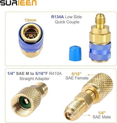 Miniatura 4 de Manguera de carga R134A R12 R22 AC con manómetro, kit de manguera de recarga de refrigerantefreón de CA de 51 pulgadas con puerto SAE de 14 pulgadas