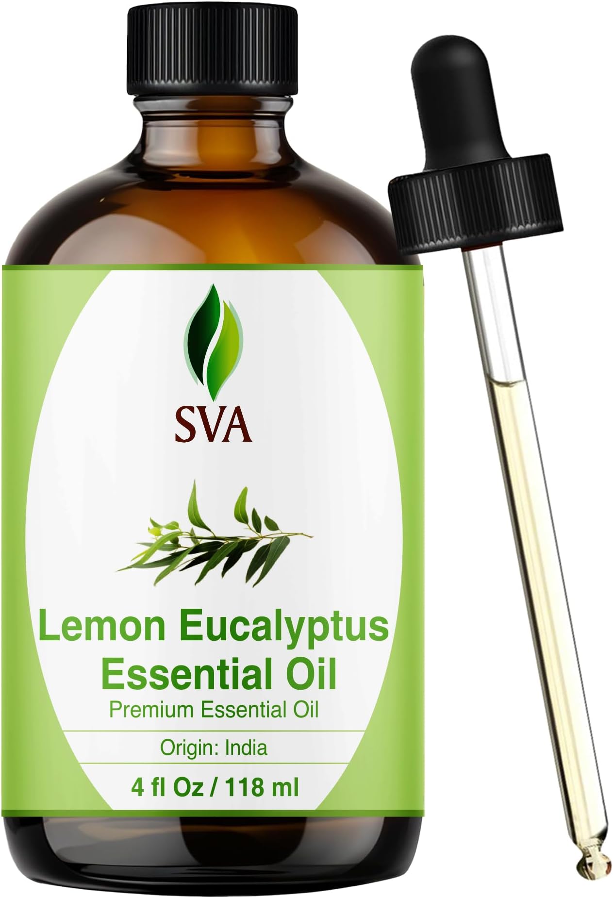 SVA Citriodora Essential Oil – 4 Fl Oz – 100% Natural Lemon Eucalyptus Oil - for Diffuser, Hair Care, Face, Skin Care, Aromatherapy, Scalp and Body Massage, Soap and Candle Making – with Dropper