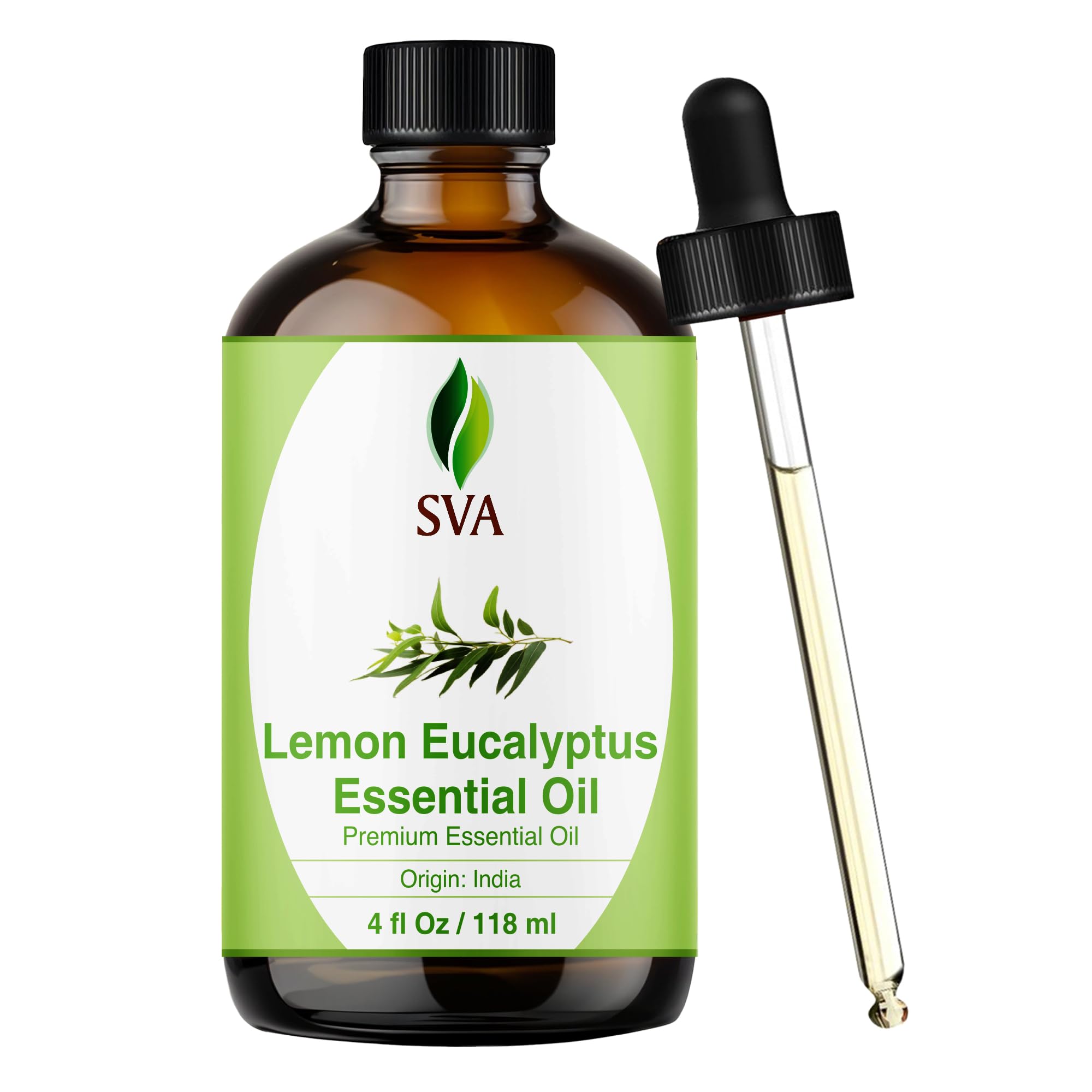 SVA Lemon Eucalyptus Essential Oil – 4 Fl Oz – 100% Natural Citriodora Oil - for Diffuser, Hair Care, Face, Skin Care, Aromatherapy, Scalp and Body Massage, Soap and Candle Making – with Dropper