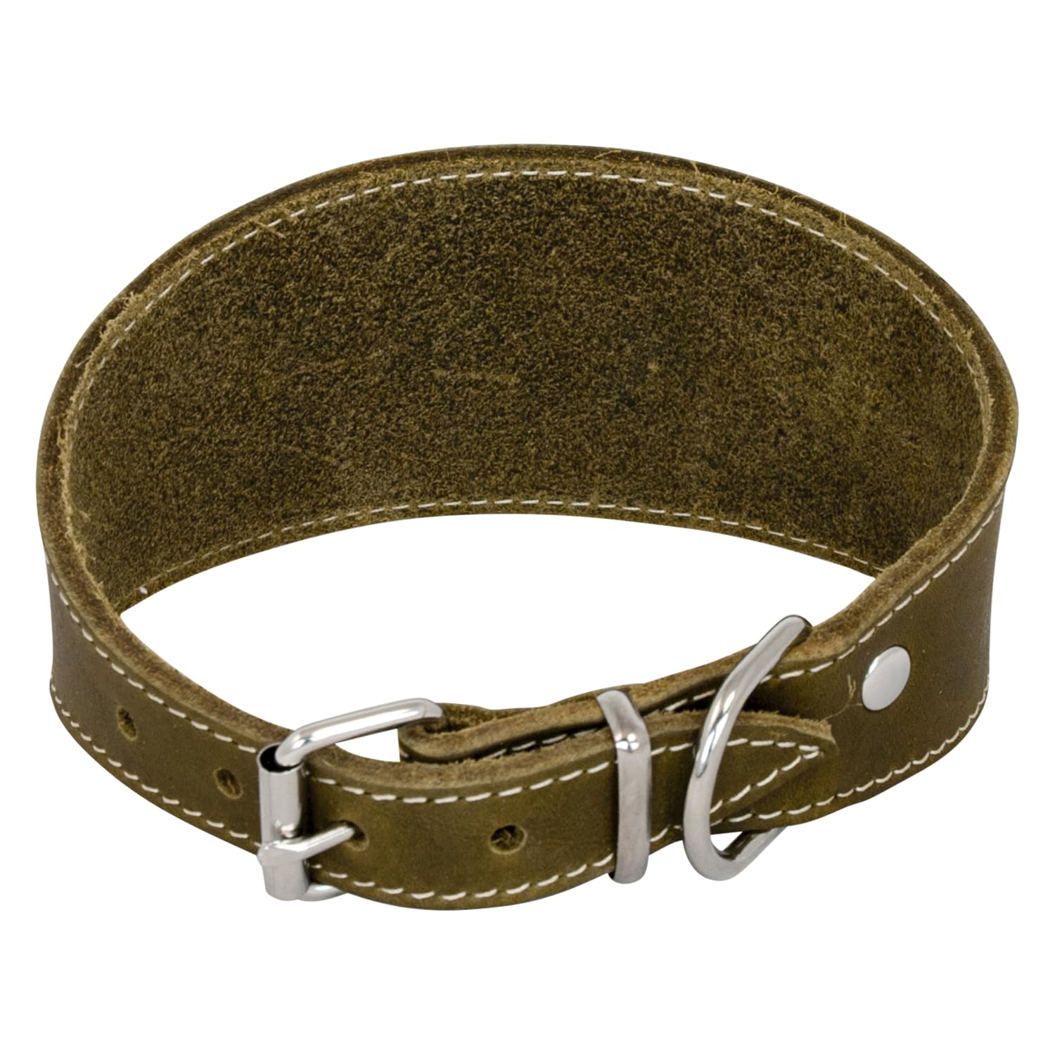 JACK AND VANILLA, Greasy Leather Collar for Greyhounds Adjustable, Durable and Elegant, Green, Ideal for Walks Size 42 cm