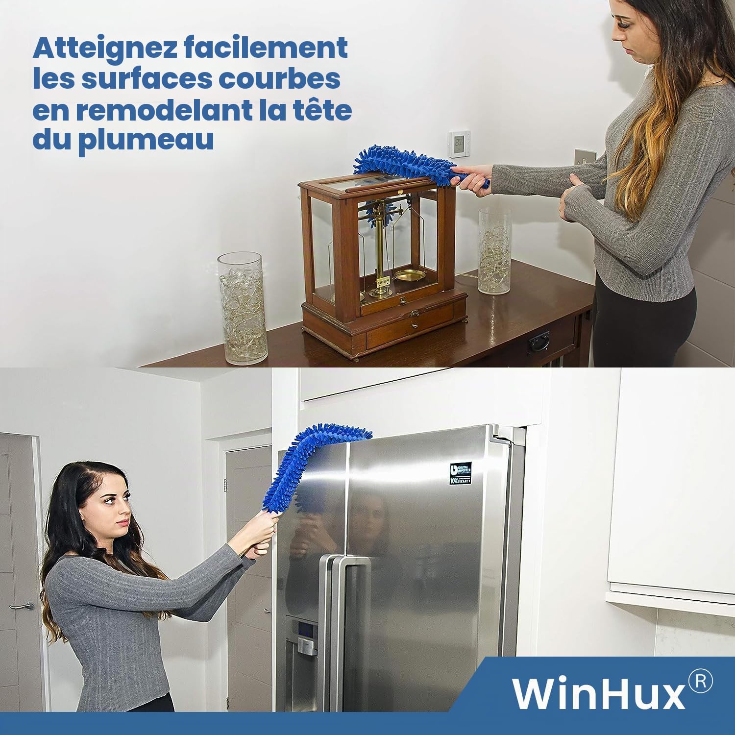 WinHux Plumeau Chenille Télescopique 3,47 m — Manche Extensible Aluminium, Tête Chenille Pliable et Lavable pour Plafonds Hauts, Toiles d'Araignée, Ventilateurs
