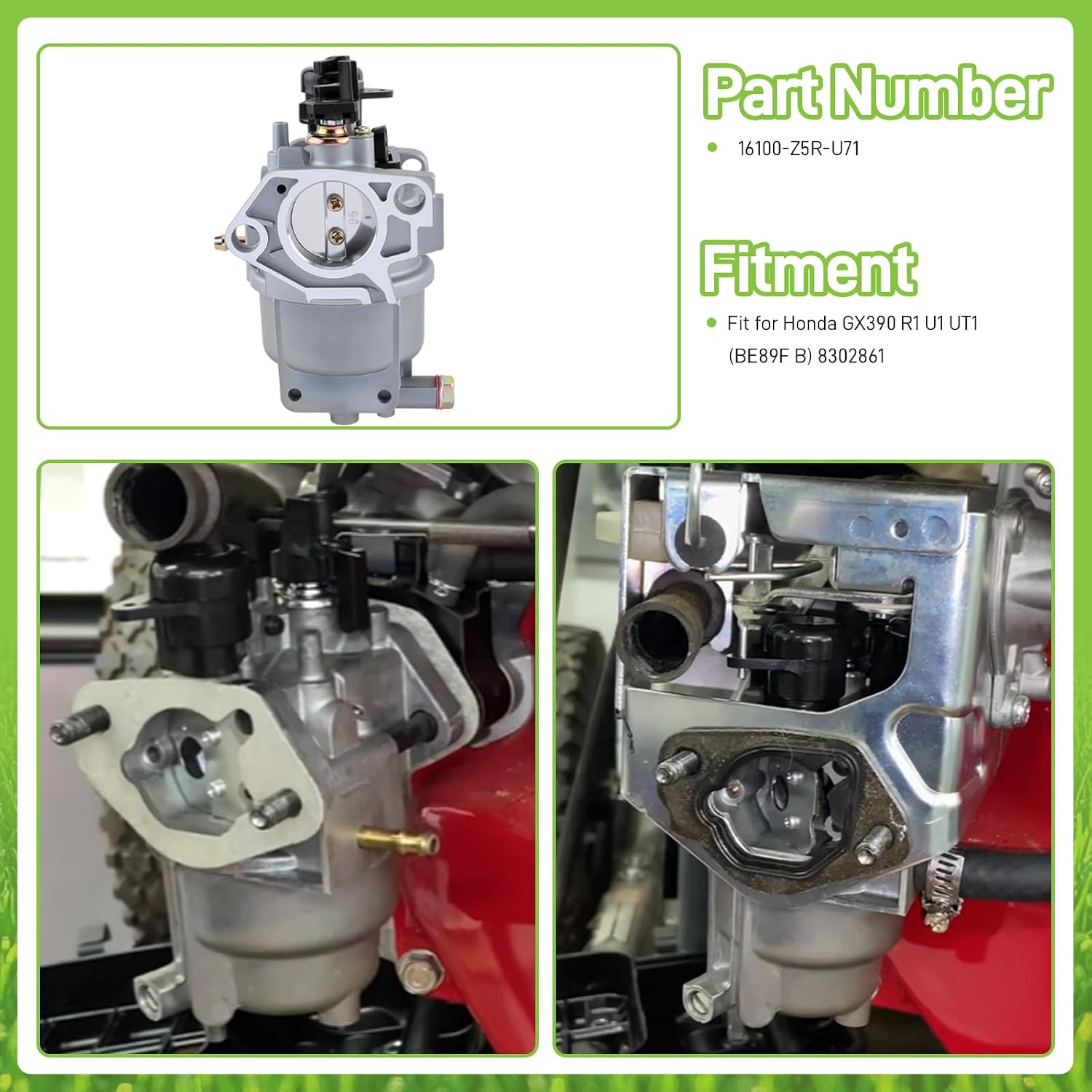 16100-Z5R-U71 8302861 Carburetor with Fuel Filter for Honda GX390 R1 U1 UT1 (BE89F B) 8302861 with Generator Fuel Tank Shut Off Valve