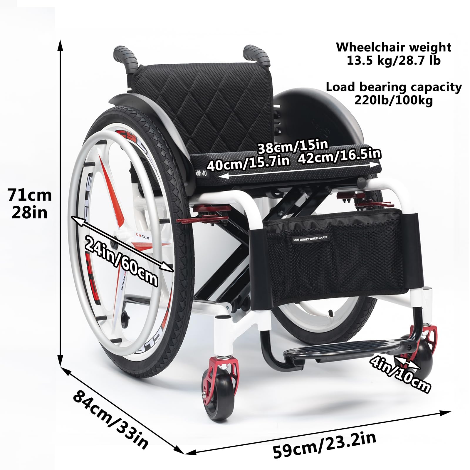 Silla De Ruedas Liviantes De Aluminio, Sillas De Ruedas Livianas, Silla De Aluminio Plegable, Silla De Silla De Deportes Ultra Ligero, Para Adolescentes, Adultos, Personas Mayores(38cm/15in,Black - So