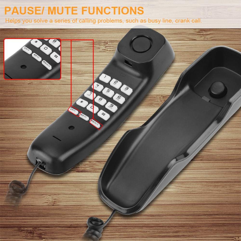 VBESTLIFE Noise Canceling Wandtelefon,Letzte Wahlwiederholung Anti-Interferenz Wandmontiertes Telefon für Büro,Haus, Hotel usw.(Schwarz)