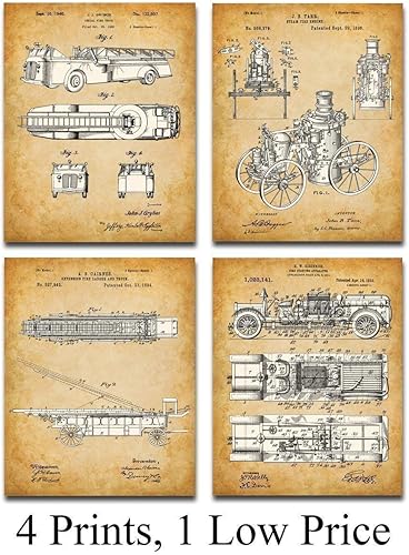 Miniatura 8 de Impresiones artísticas originales de bomberos, juego de cuatro fotos (8 x 10) sin marco, hace una gran decoración de estación de bomberos y regalo