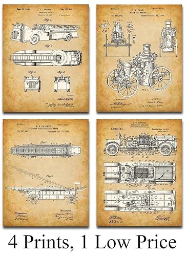 Miniatura 8 de Original Fire Fighter Patent Art Prints - Set of Four Photos (8x10) Unframed - Makes a Great Fire Station Decor and Gift Under $20 for Firefighters