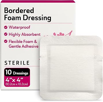 Waterproof Bordered Foam Dressing 4x4-10 Waterproof Bandages for Wound Care - Good for Pressure Sores, Lacerations, Burns, and More