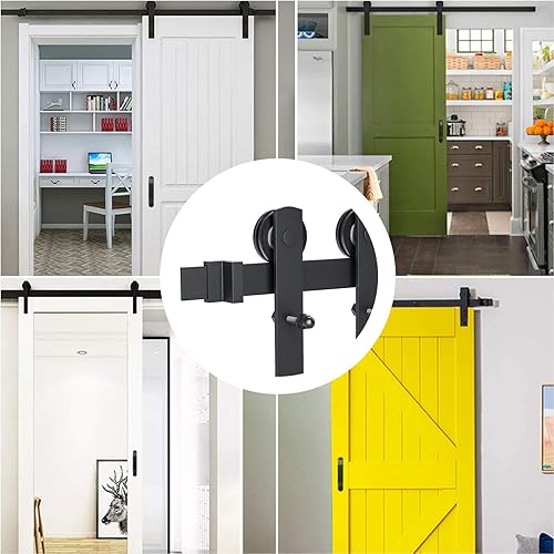 Miniatura 6 de Kit de herrajes para puerta de granero, kit de herrajes para puerta corrediza de granero de 6.6 pies, resistente con guía de suelo ajustable, fácil