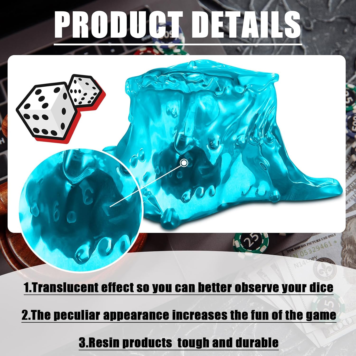Deekin Dice Jail Gelatinous Cube Dice Prison Resin Cube 7 Role Playing Cage with Container Black Polyhedral Set Miniature Accessory for Gatherings Activity Party Gift Set(Blue)