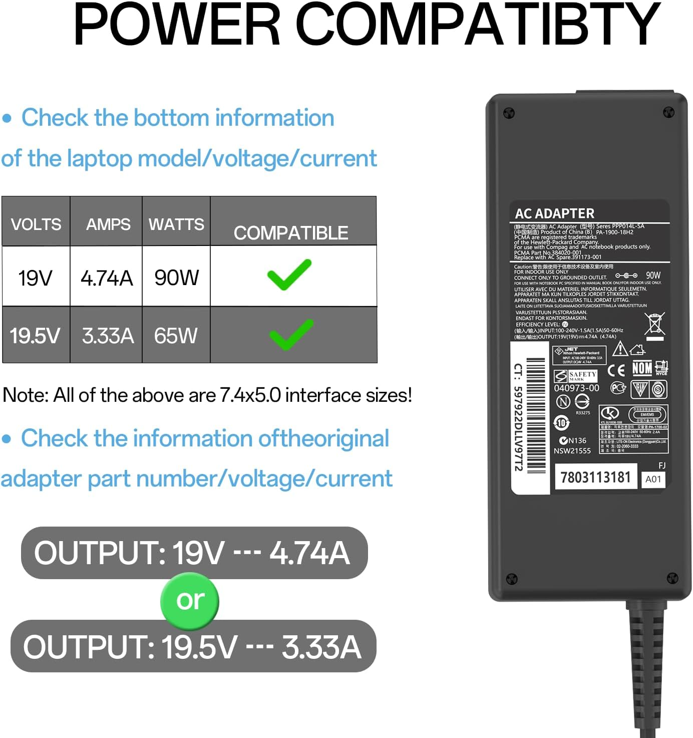 90W 4.74A AC Adapter Fit for HP L40098-001 All-in-One Desk 22 24 27 G1 ProDesk 400 600 G1 G2 G3 G4 G5 G6 Desktop Mini PC EliteDesk 800 G2 G3 G4 G6 G8 Power Supply