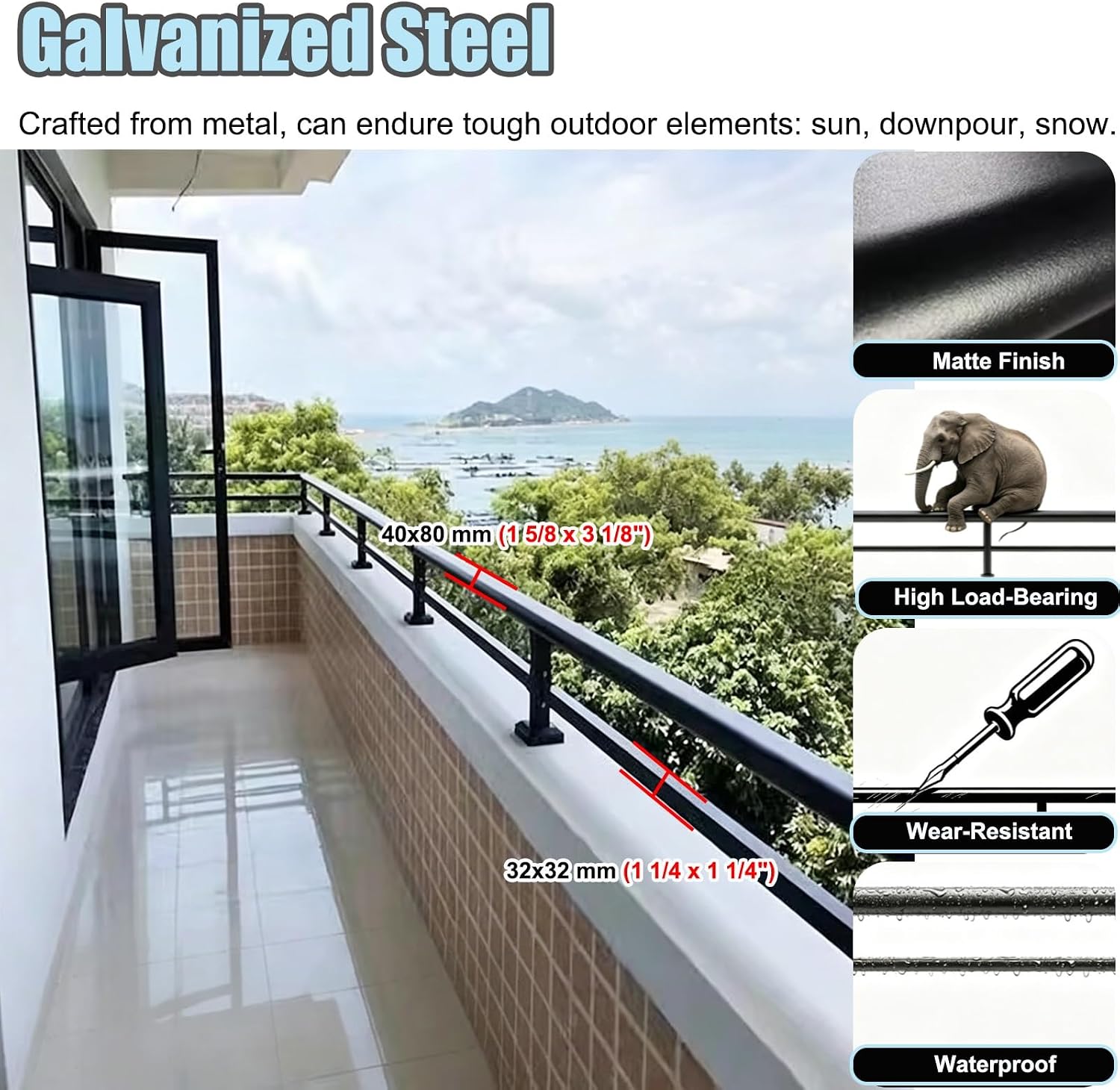 Black Fence Privacy Toppers for Extender Poles, Outdoor Balcony Railing Guard Kits (55x10in), Anti-Climb Privacy Solutions for Apartments, Secure Privacy Screen, Weather-Resistant Railing Covers