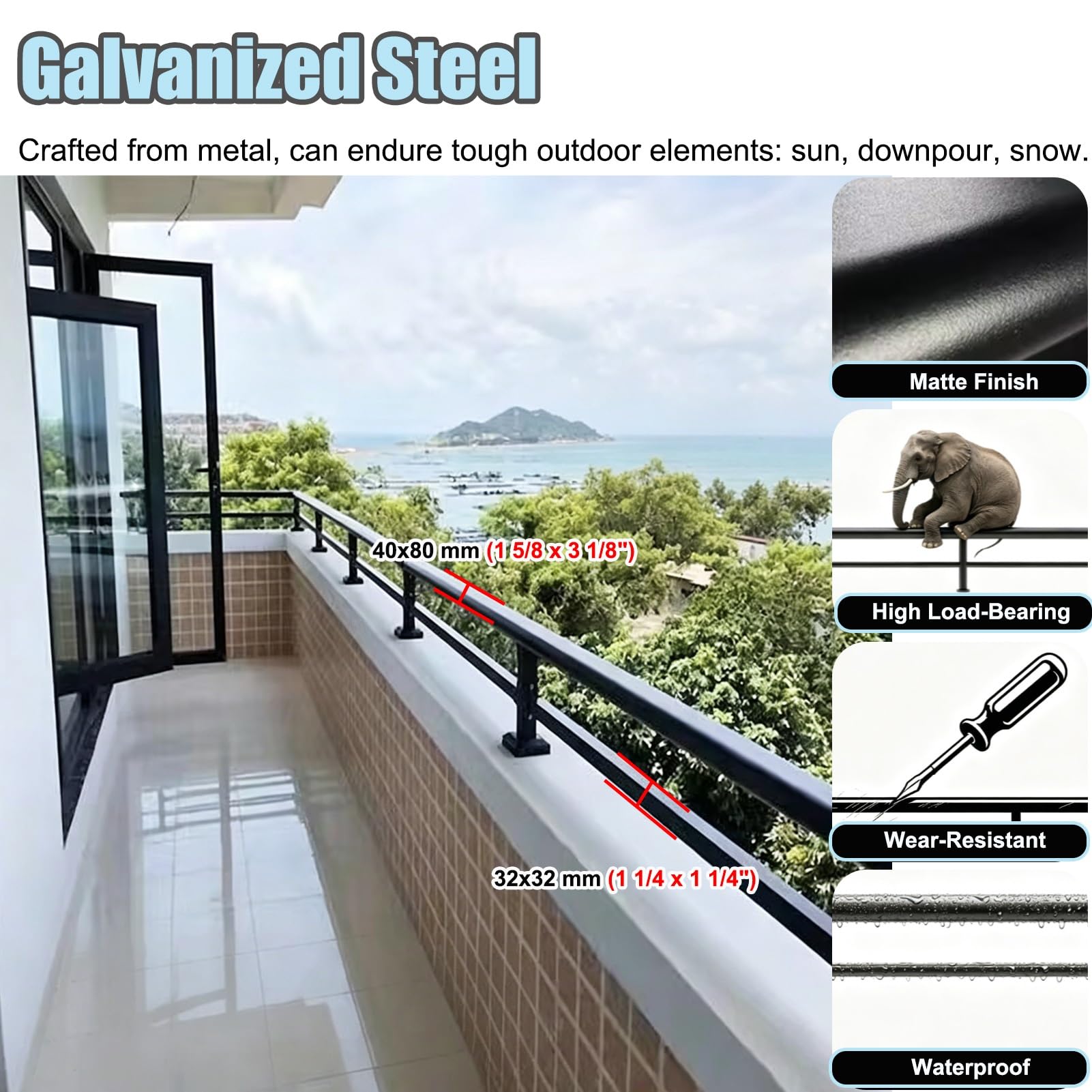 Extensor de Valla Extensor de Postes de Hormigón para Cercas, Barandilla de Acero para Exteriores (Terraza, Apartamento o Jardín), Remate Antiescalada Temporal para Perros.(80x30cm/31x12in)