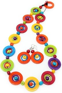 Tagua Nut Jewelry Set, Multicolor Tagua Necklace and Earrings, Circles, Handmade Fair Trade, by Florama Natural Jewelry