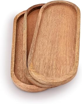 Samhita Mango Oval Wood Tray Set of 3 Perfect for Food Holder/BBQ, Serve Cheese, Sushi, Holiday Snacks, and More. (30.48cm x 12.7cm x 1.90cm)