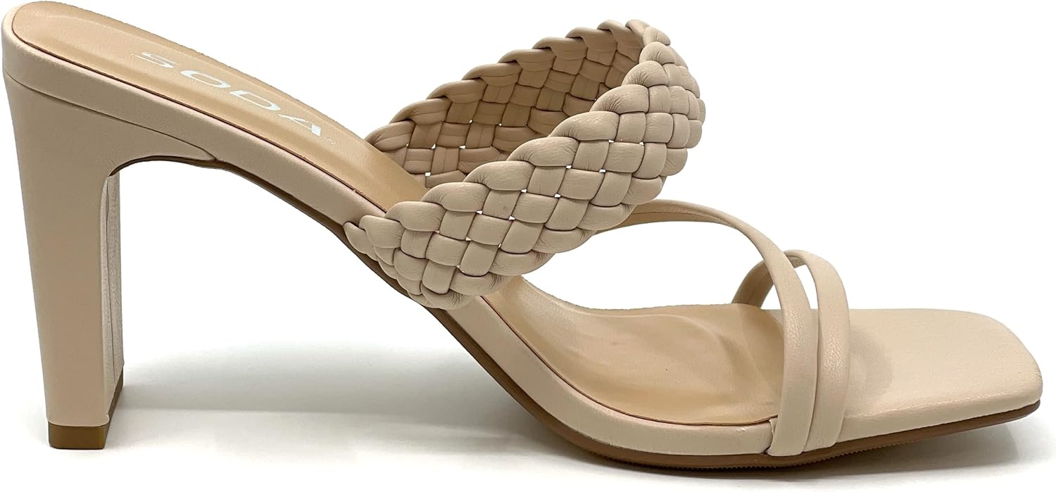 Soda Women's Braided Heeled Mules Square Toe Block Heel Sandals-Carmen - Image 2