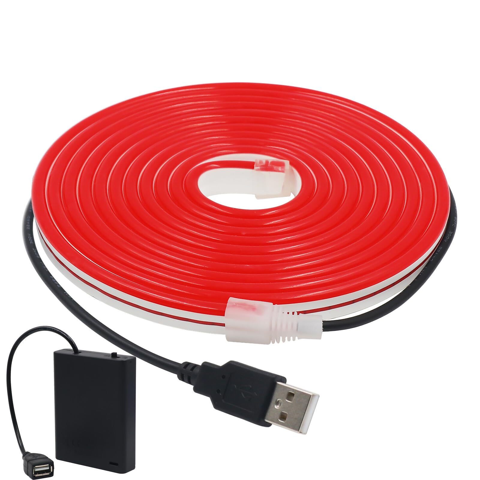 KAFULA 5V USB LED neon Strip with USB 4AA Battery Box [0.5M, red], IP65 Waterproof and Flexible, 120 LEDs/m SMD2835 Silicone LED Strip CRI85+, Home Lighting Decoration [Battery not Included]