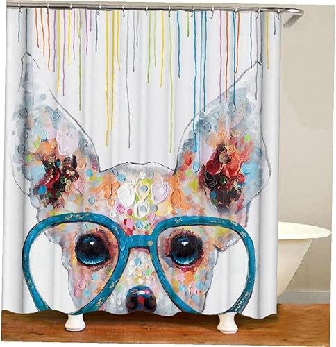 Miniatura 3 de Cortina de ducha de perro moderna de poliéster lindo dibujos animados divertido animal cortina impermeable baño decoración conjunto 70.9 * 70.9 in