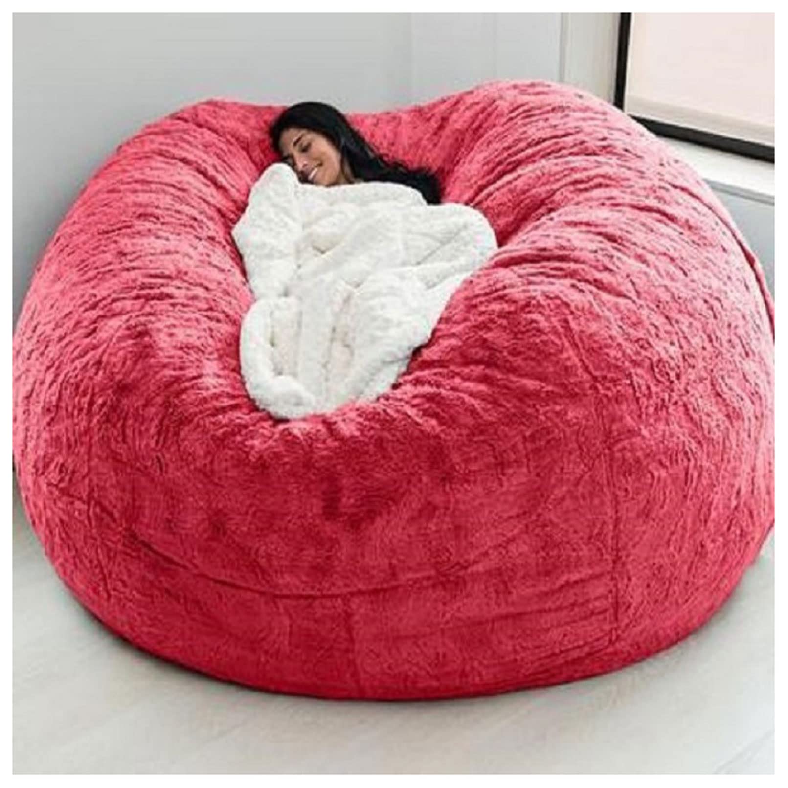 Funda para puf, funda de sofá gigante, suave y cómoda, de piel esponjosa, funda de sofá cama, funda de cojín reclinable, color rojo, tamaño King