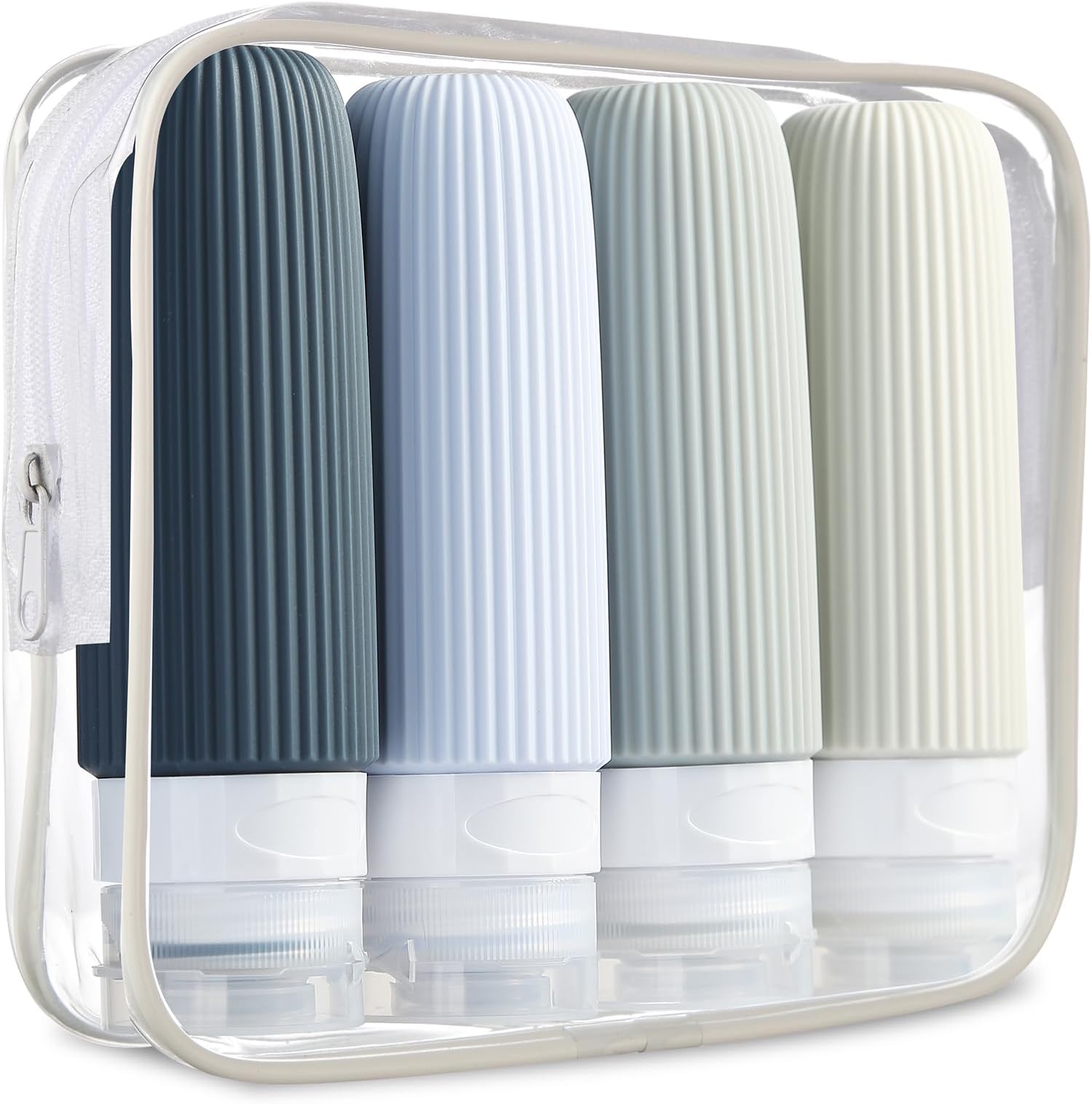 MrsdryMrsdry Travel Bottles for Toiletries, Tsa Approved 3oz Portable Travel Bottles, BPA Free Leak Proof Squeezable Silicone Travel Size Containers, with Clear Toiletry Bag (4 Pack), Grey