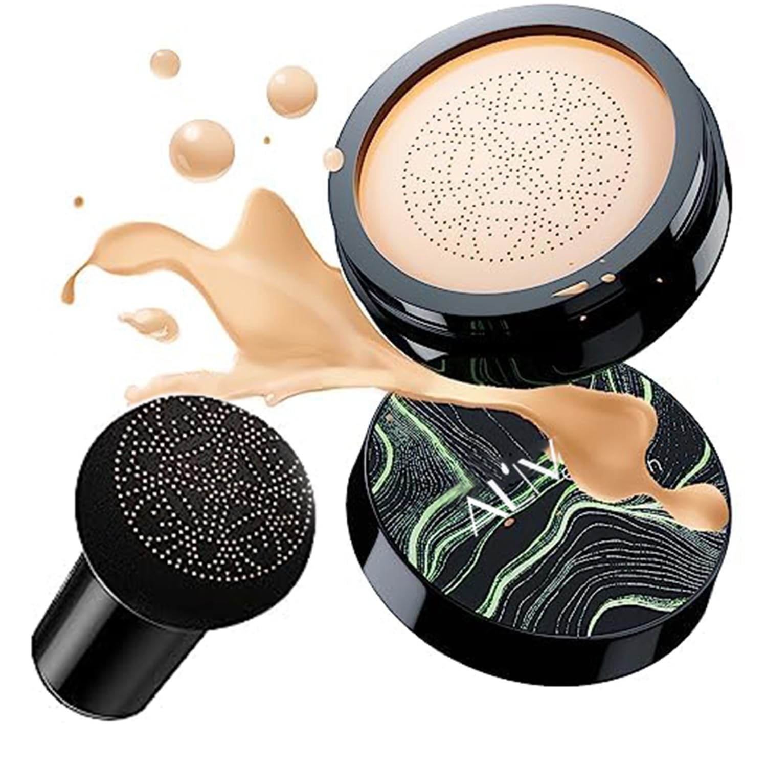 BB Cream CC Cream (Nutural Color), Air Cushion Mushroom Foundation Concealer, Moisturizing Whitening Cosmetic Waterproof Brighten Face Long Lasting Matte Concealer