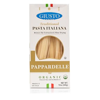 Giusto Sapore Organic Pappardelle Pasta, Imported Artisanal Gourmet Dry Pasta, Rough Extra-Wide Ribbons, 12oz 340g