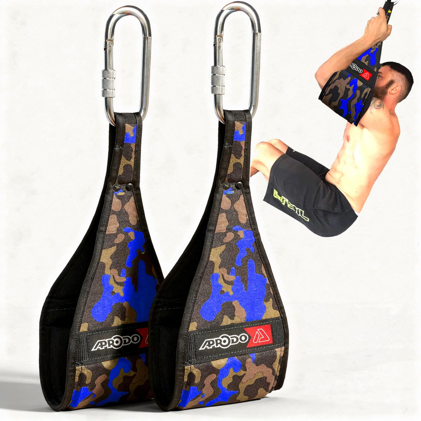 APRODO Ab Straps Set | Pair Of Hanging Straps For Pull Up Bar Workout, Fitness, Gym And Abdominal Exercises (BLUE CAMOUFLAGE)