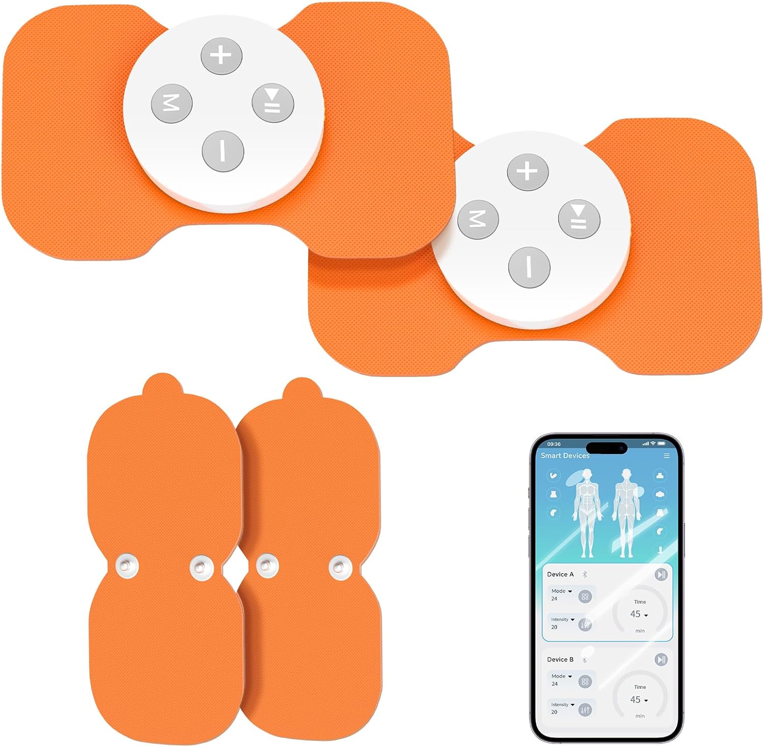 JUSTWILL Wireless TENS Unit EMS Muscle Stimulator for Pain Relief Therapy 24 Modes,2 Sets FSA HSA Eligible TENS Machine APP Control,Portable Rechargeable Electronic Pulse for Back Neck Shoulder(4Pads)