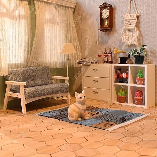 Miniatura 14 de iland Juego de sofá de casa de muñecas y sofá en miniatura con mini cojines de pata de gallo, muebles de casa de muñecas en escala 1/12 para sala