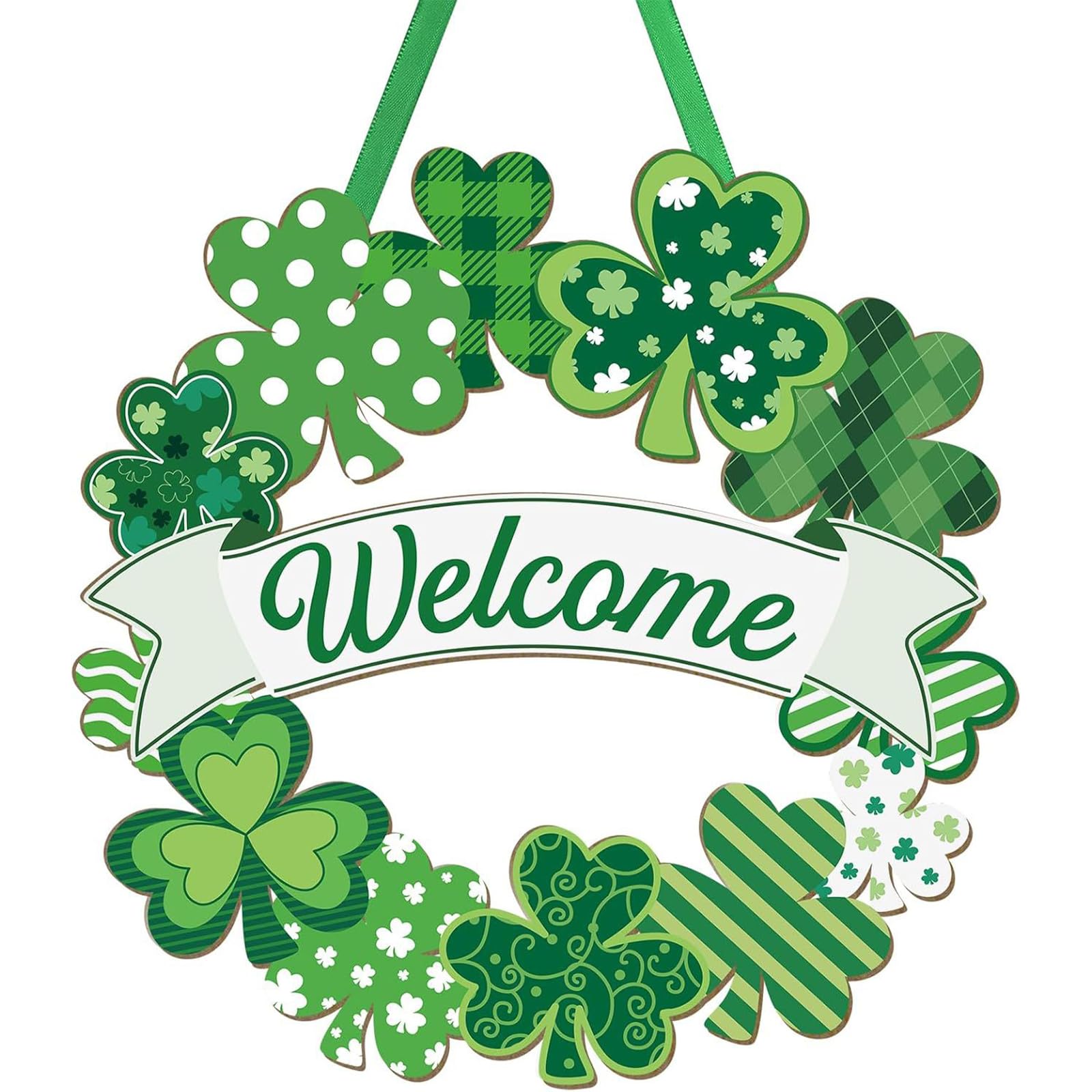 Introti St Patricks Day Decorations Irish Sign Welcome Hanging with Rope Shamrocks Welcome Wooden Hanging Sign St Patricks Day Door Wreath for Front Door