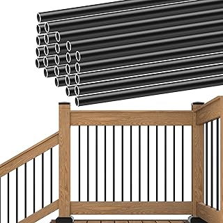 Muzata 25Pack 26" Aluminum Deck Balusters Round Black Deck Railing Stair Porch Staircase Spindles 3/4" Diameter Hollow for Wood and Composite Deck, WT02
