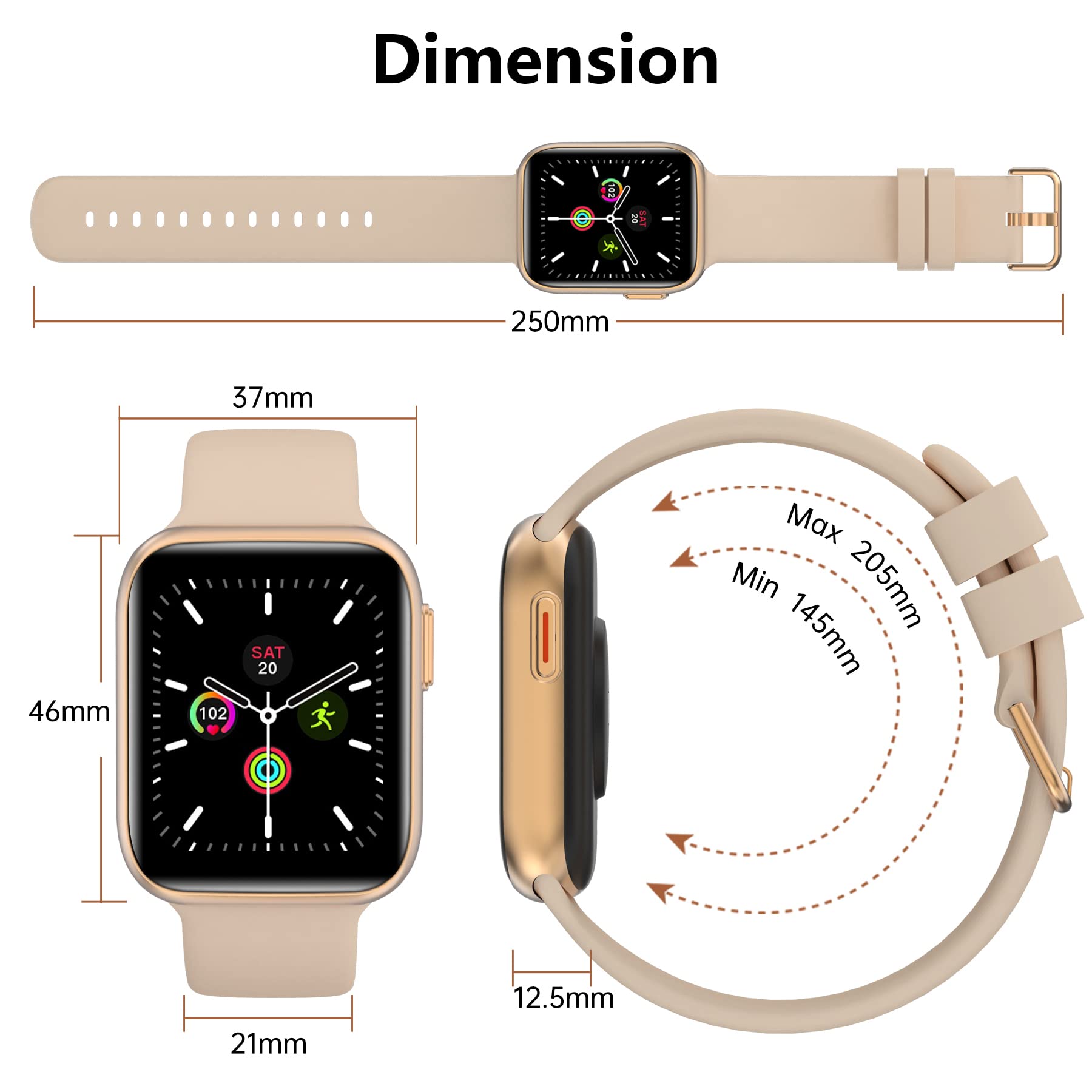 BRIBEJAT BT3 Montre Connectée Femme Homme, 1.69" Smartwatch avec Appel Bluetooth, 28 Modes Sportifs, Podometre/Fréquence Cardiaque/Sommeil, Etanche IP68, Fitness Tracker pour Android iOS, Or Rose