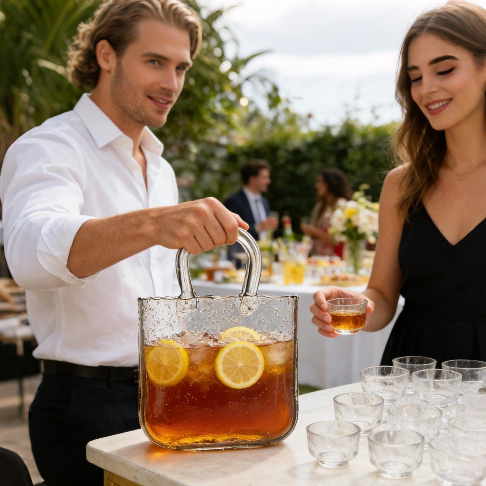 Vasos de Vidrio para Beber Jarra de Agua Transparente 2340 ml con Forma de | para Bodas, , Reuniones, Brunch, Meriendas para , Bodas, Brunch, Té de la Tarde, Reuniones, Cumpleaños, Hogar y C