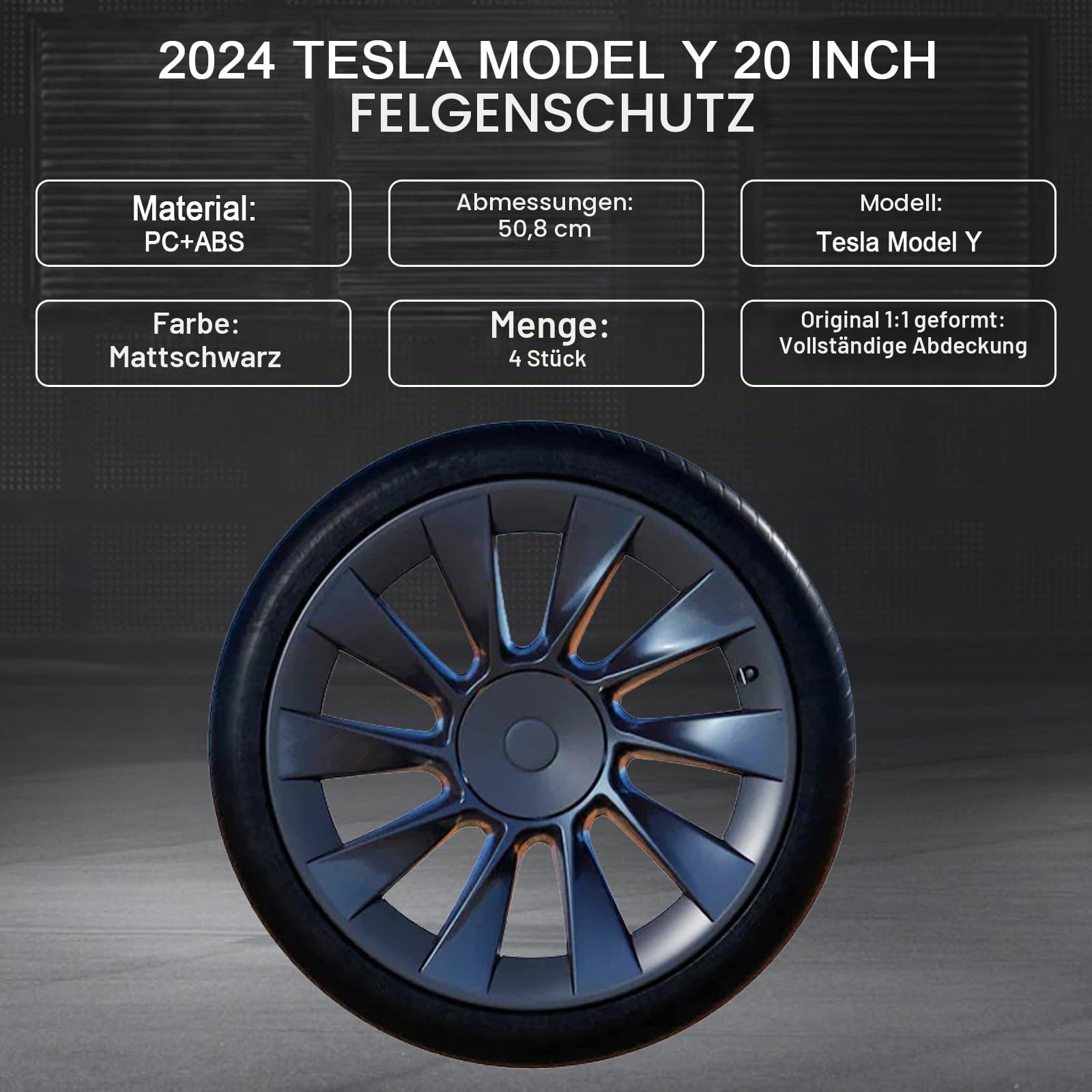 LIROPAU Felgenrand-Schutz Radkappe Räder für Tesla Model Y 20 Zoll Felgenabdeckungen All-in-One-Felgenschutz für Model Y 2019-2024, ABS Felgenschutz, Set mit 4 Felgenschutzs, Schwarz