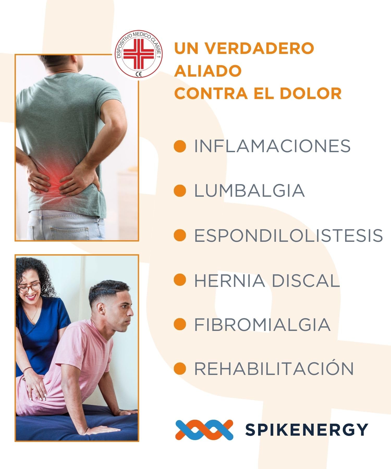Spikenergy Guaina con Faja Lumbar Hombre Electro Magnetoterapia - Corrector de Postura, Dolor de Espalda, Dispositivo Médico Deducible - Made in Italy