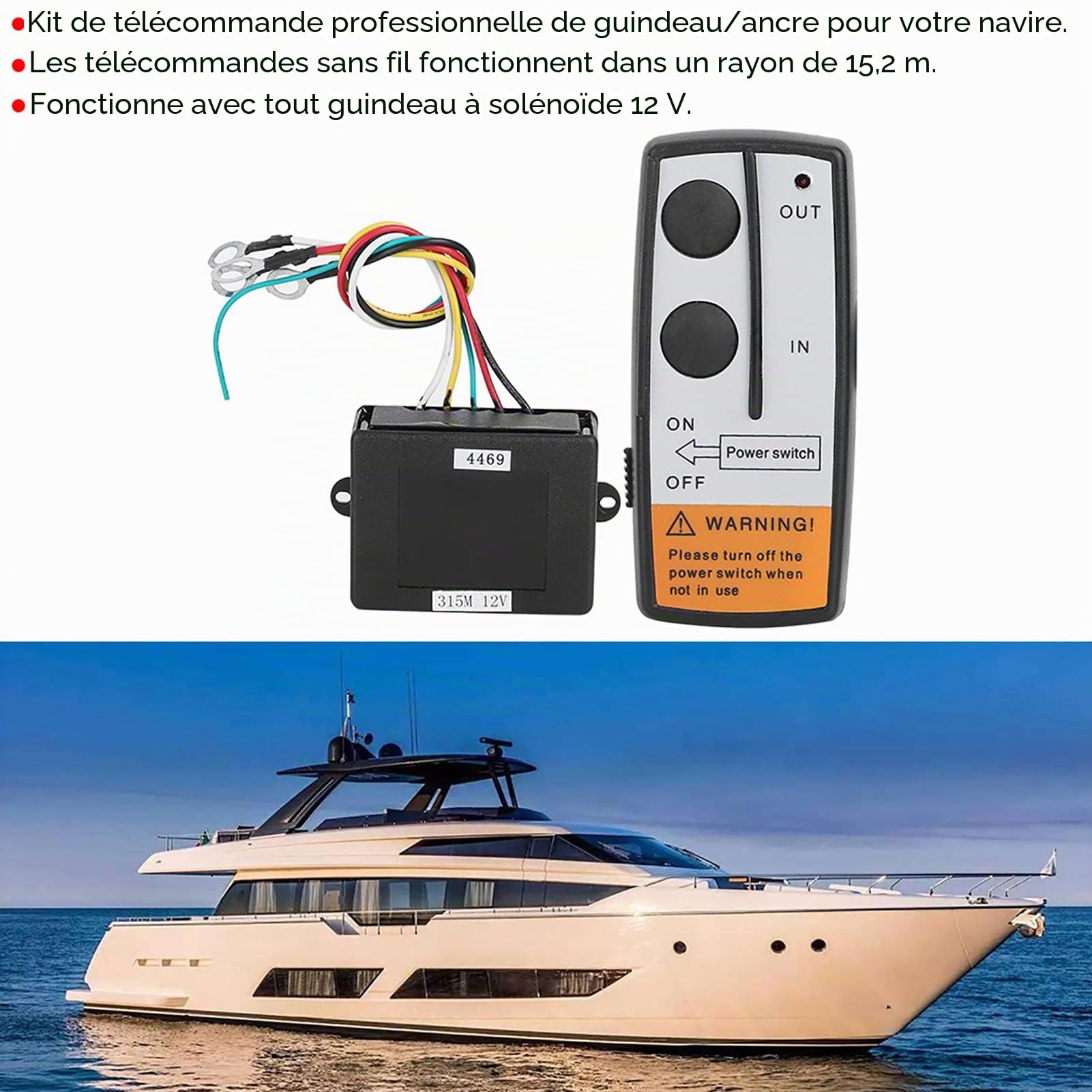 Télécommande de Guindeau, Ancre à Distance Guindeau Interrupteur sans Fil Contrôleur de Garniture Accessoire de Bateau Marin