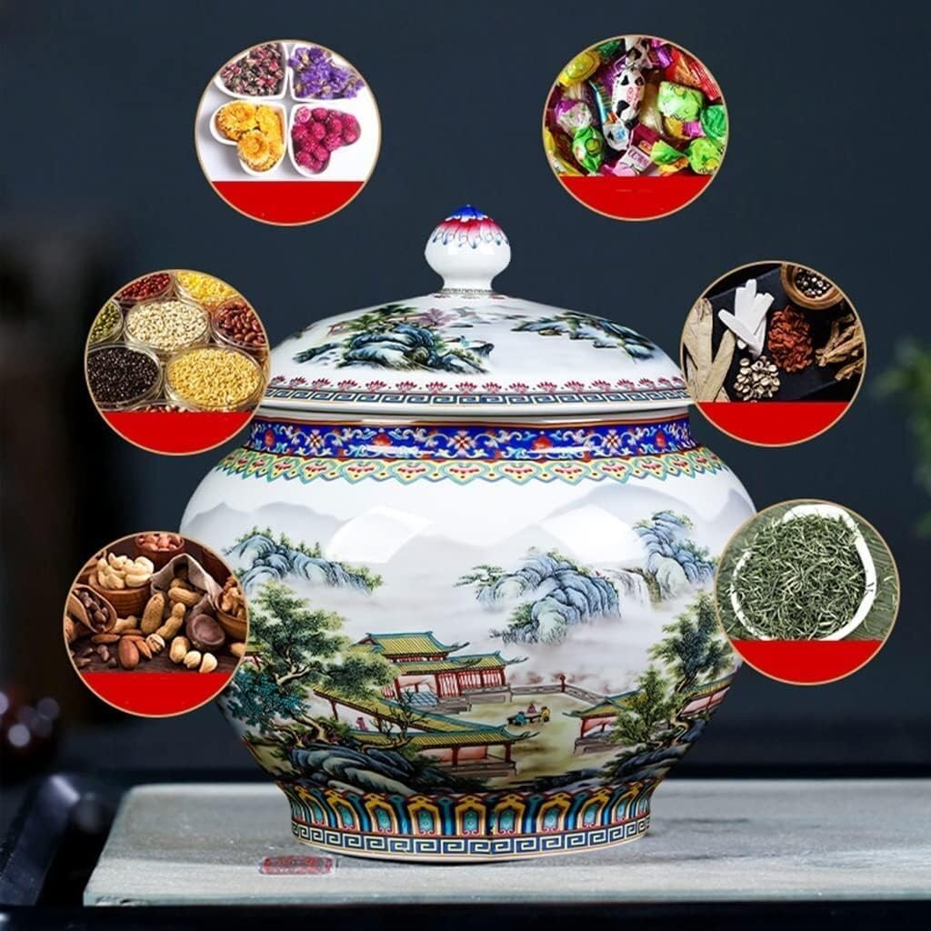 輸入雑貨シノワズリ『青白陶器蓋付大壷』ハンドメイド陶器花柄