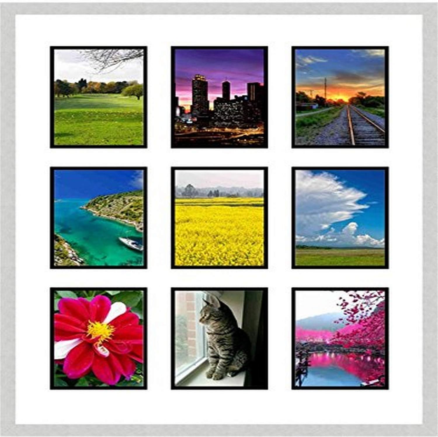 Mail Nine 早割クーポン 正方形開口部コラージュフレーム 4 シルバー 6インチの写真用 X