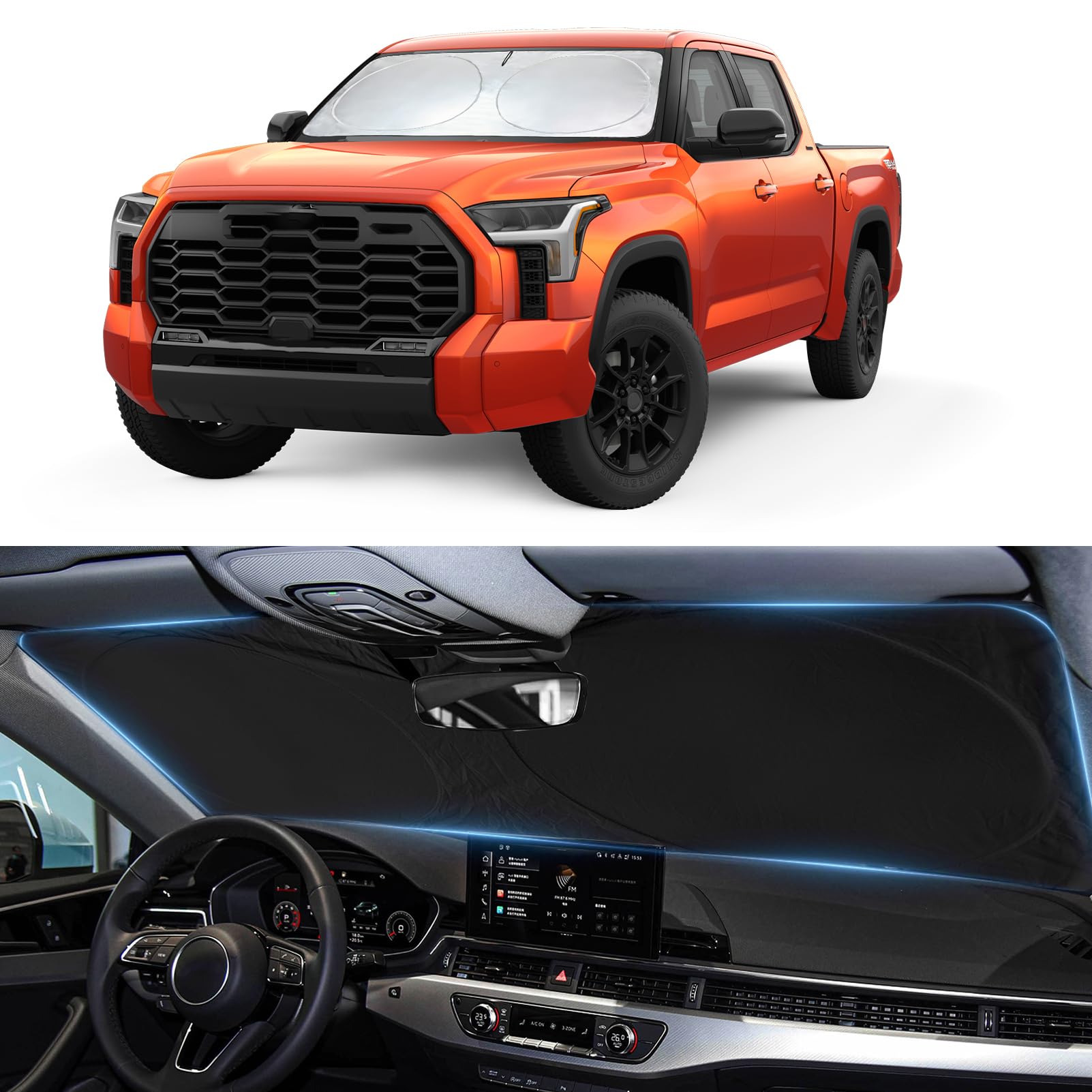 Sun Shade for Toyota Tundra Windshield Sunshade fit for Tundra 2022-2025 2026 Limited SR5 Platinum TRD Pro Pickup Accessories Front Window Shield Windshield Cover Sun Visor Protector
