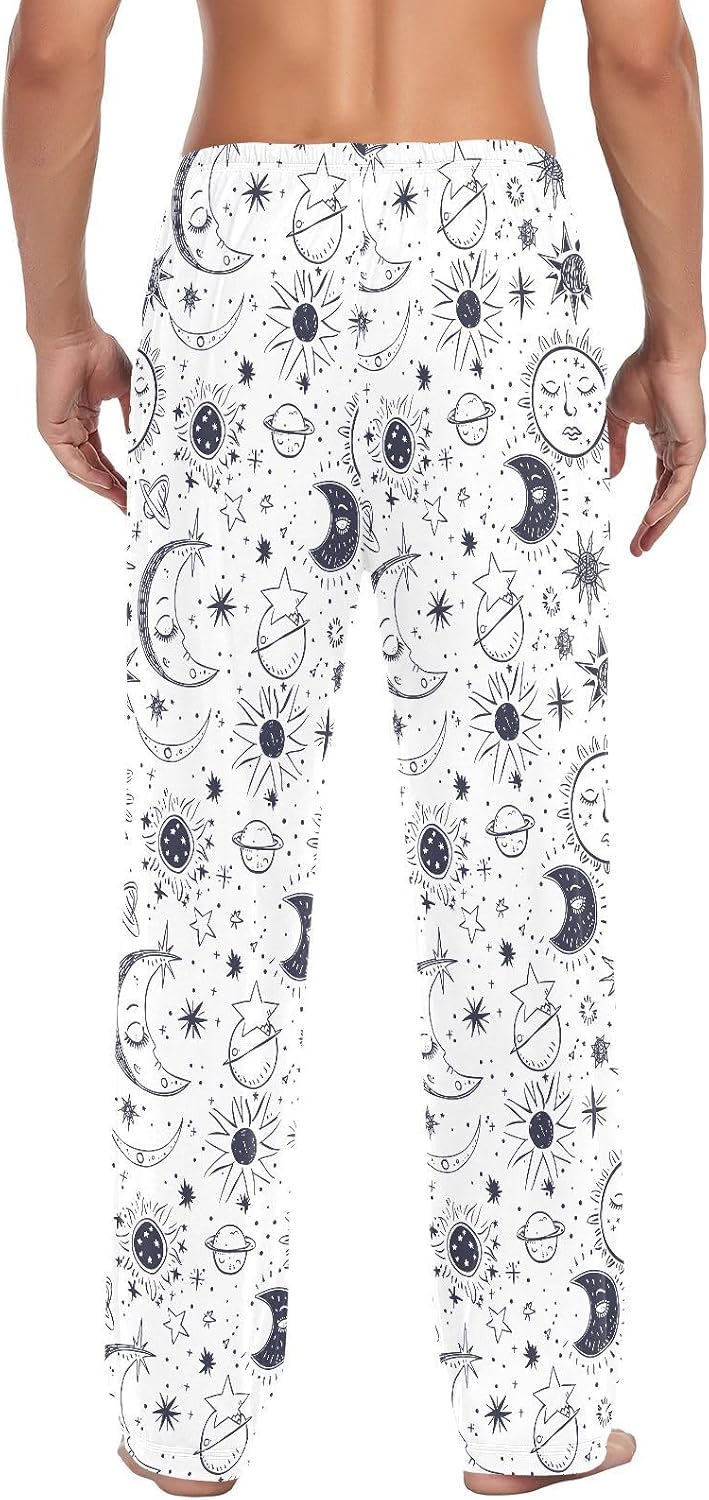 ALAZA Sun Moon Star Doodle Men's Pajama Pants Men Cotton Pajama Bottoms with Pockets, S