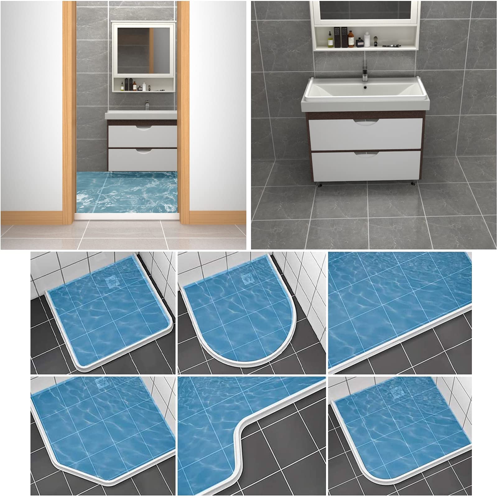Tira De Retención De Separación En Seco Y Húmedo,Umbral de Ducha Plegable Presa de Agua,Tira de Retención de Impermeable Autoadhesiva Adecuado para Cocina y Baño,Azul,300cm/118in