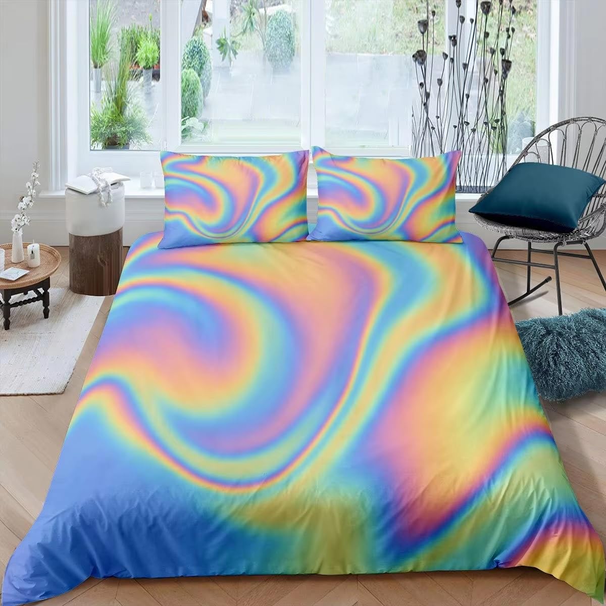 Housse de couette lit double marbre coloré pour chambre de fille