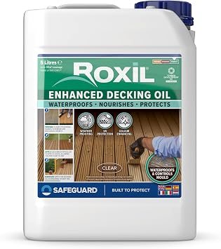 Roxil Decking Oil 5L Clear - Enhanced, Weatherproof, Nourish and Protect Outdoor Wood with Added UV Protection
