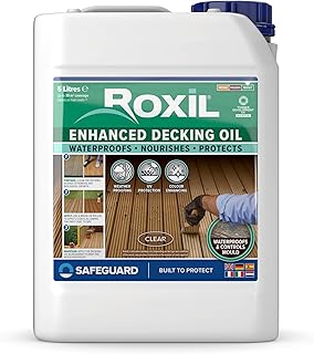 Roxil Saturateur Bois Ext&eacute;rieur 5L &ndash; Huile Incolore &ndash; Protection UV & Intemp&eacute;ries &ndash; Nourrit & Prot&egrave;ge le Bois &ndash; Rendement 30m&sup2;