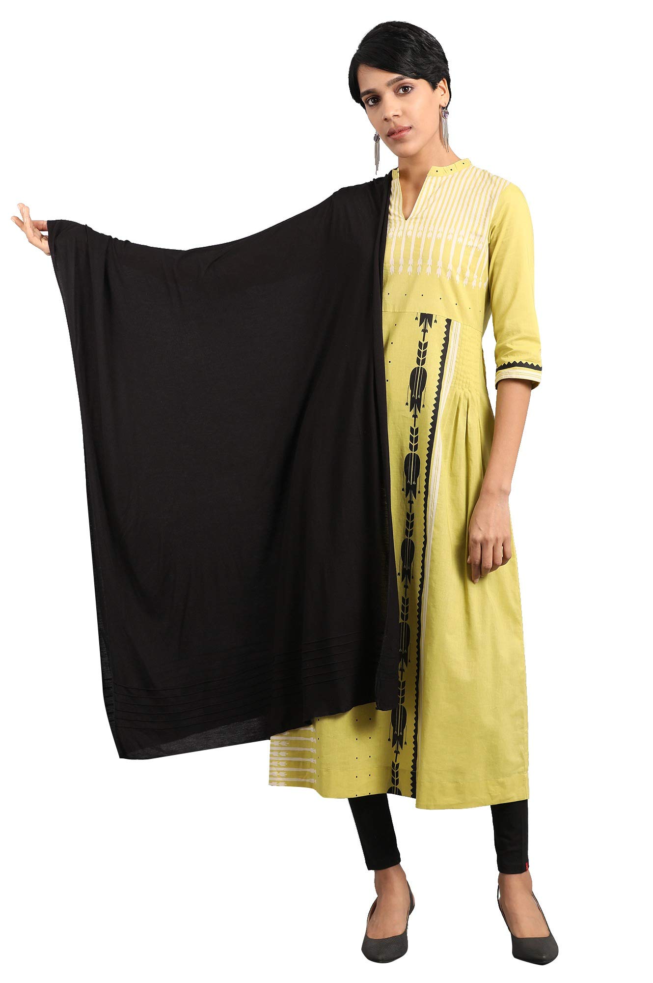 W for Woman Blended Solid Dupatta (Black_Free Size) For Womens